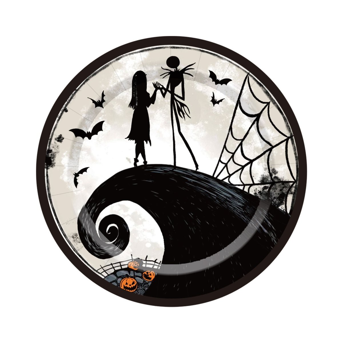 Fright Before Holidays Large Round Lunch Paper Plates, Nightmare Before Christmas Inspired, 9 Inches, 8 Count