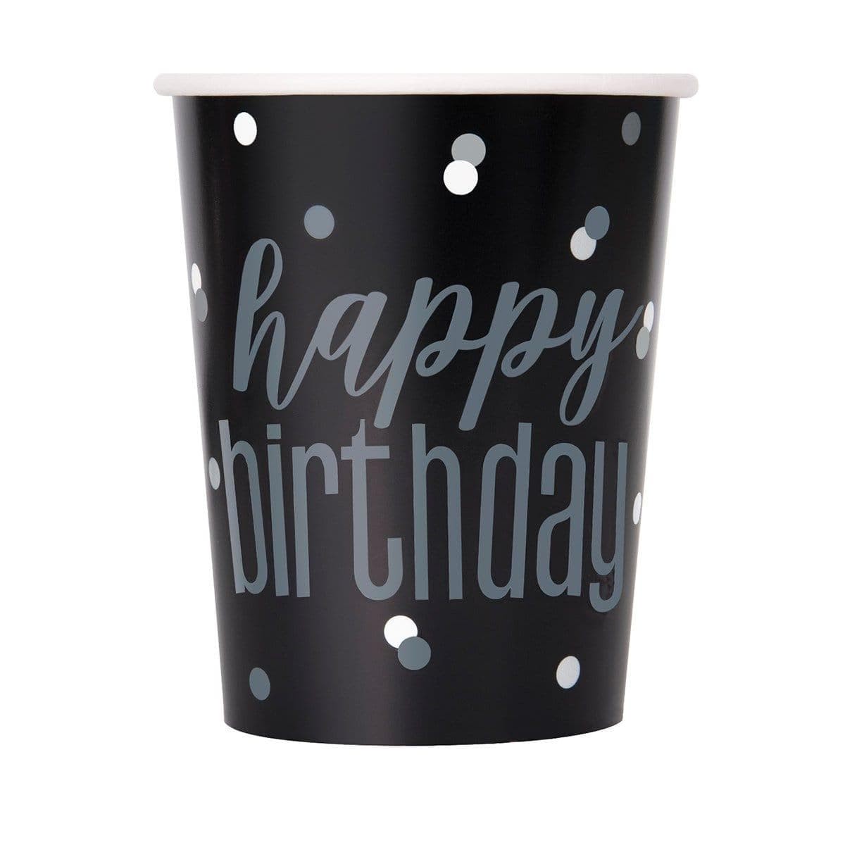 Happy Birthday Black/Silver - Cups 9 Oz. 8/pkg