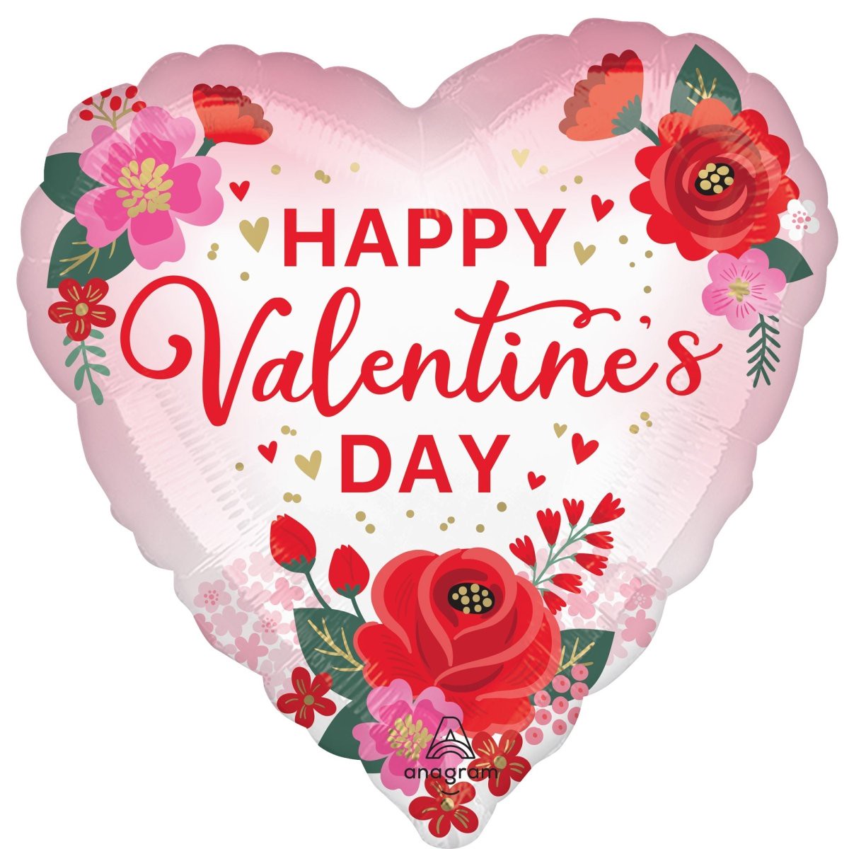 "Happy Valentines Day" Blooming Love Heart Shaped Mylar Foil Balloon, 18 Inches, 1 Count