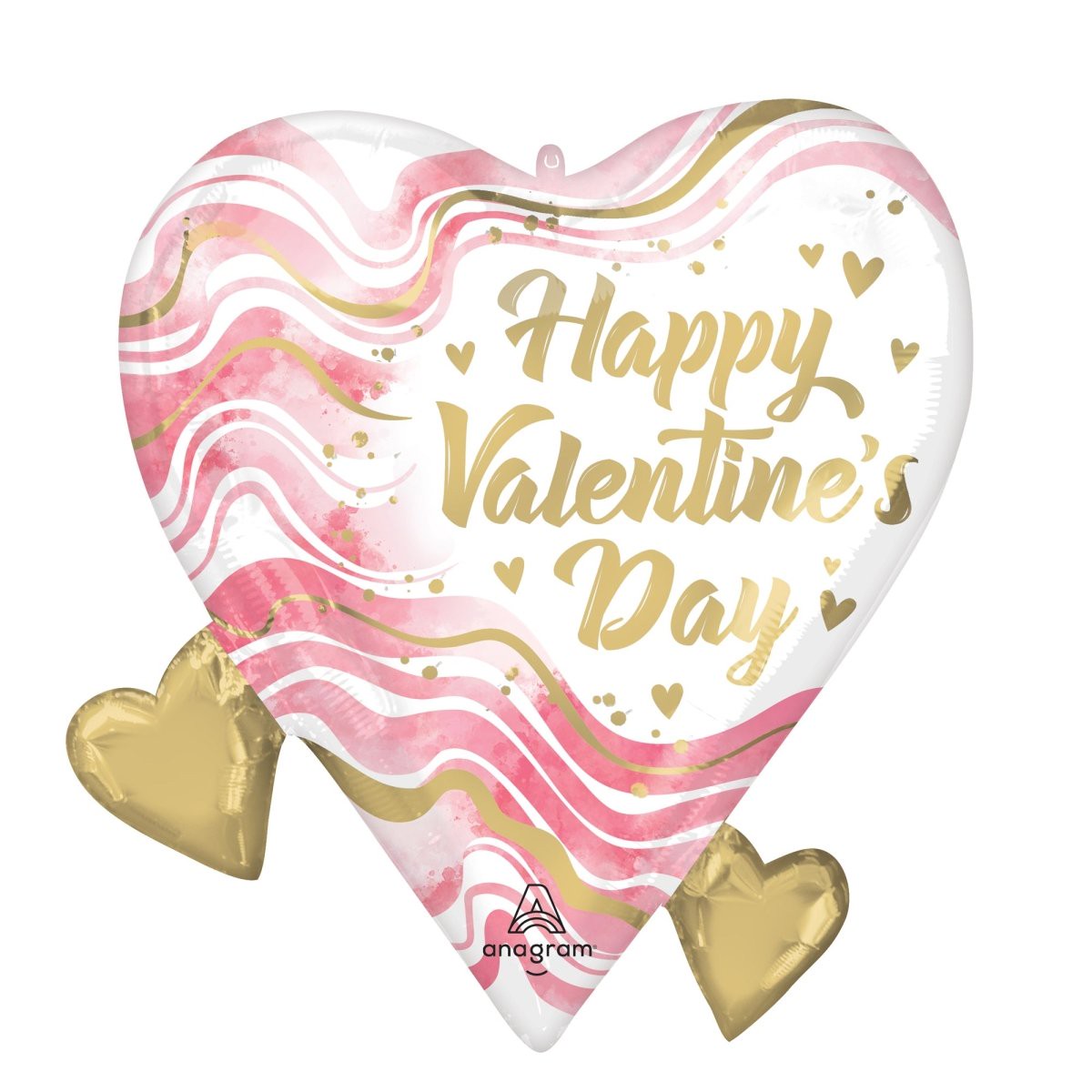 "Happy Valentines Day" Blush Marble Heart Supershape Mylar Foil Balloon, 20 Inches, 1 Count