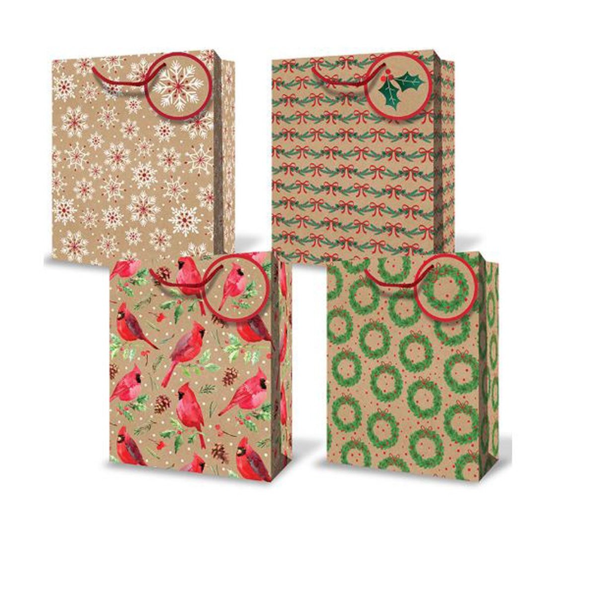 Large Christmas Rustic Gift Bags, Assortment, 1 Count