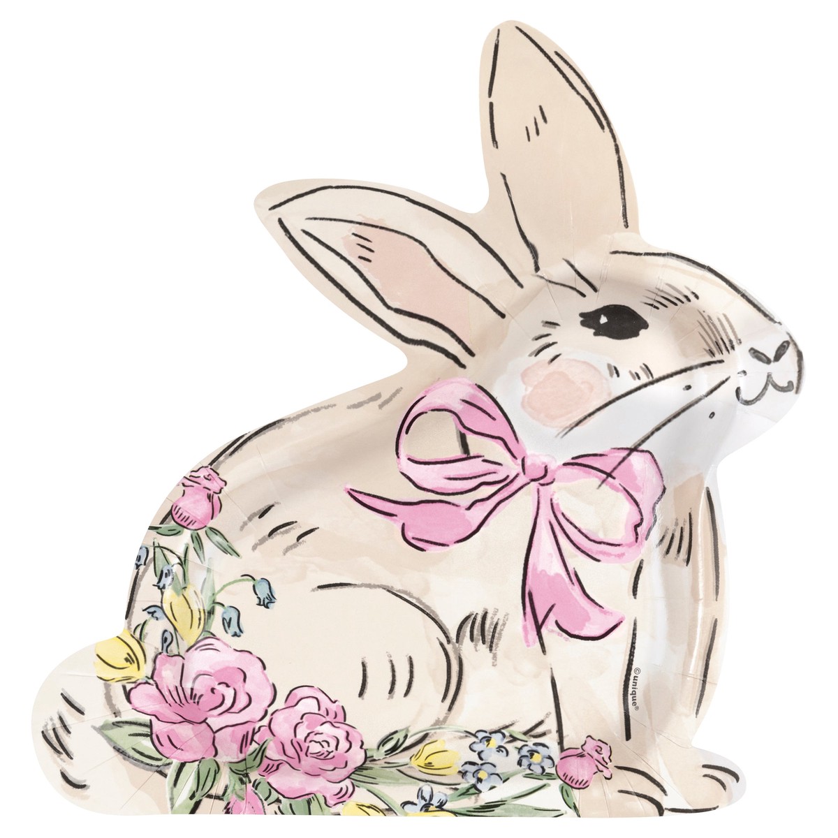 Watercolour Easter Small Bunny Shaped Dessert Paper Plates, 8 Inches, 8 Count