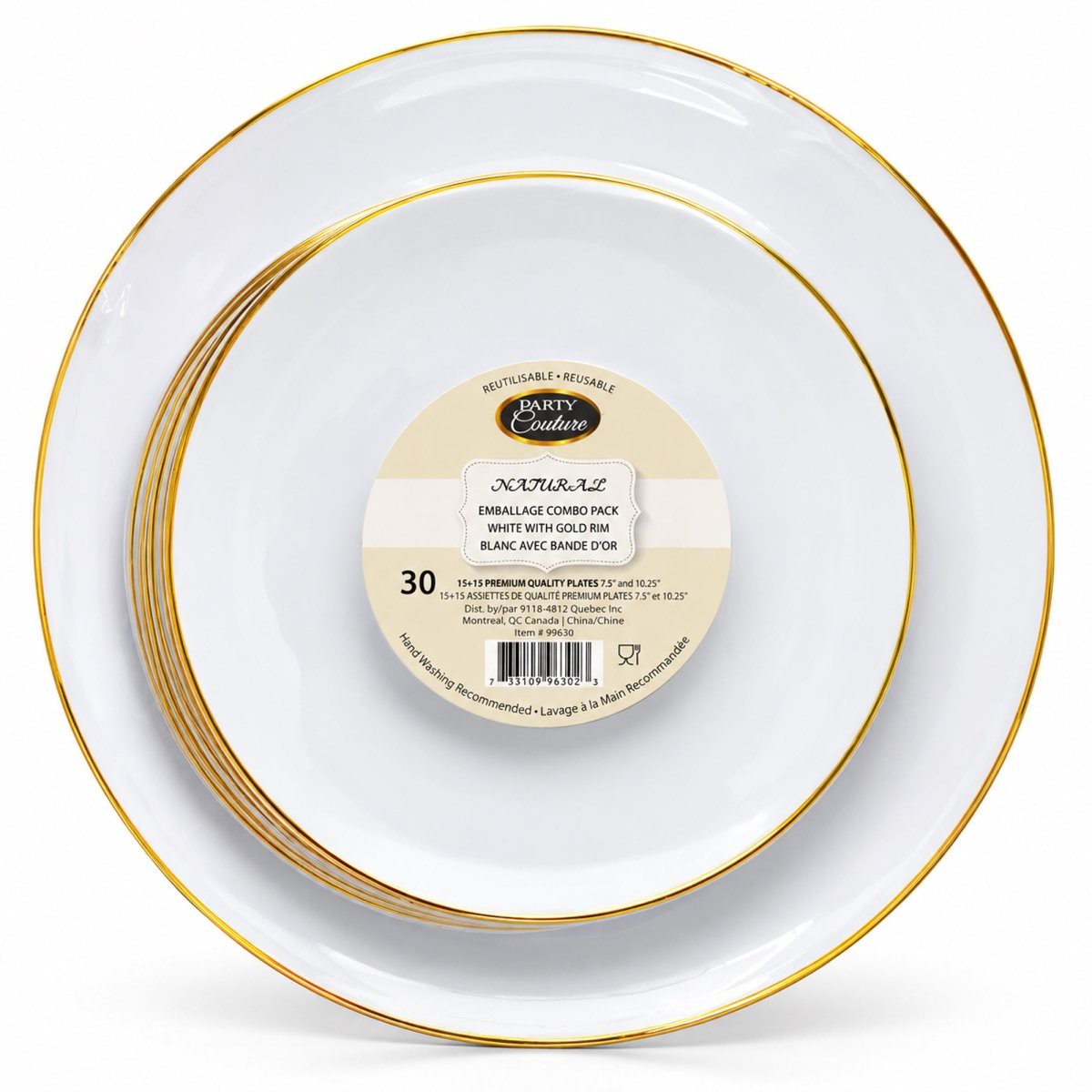 White Round Premium Plastic Plates Combo with Gold Rim, 30 Count