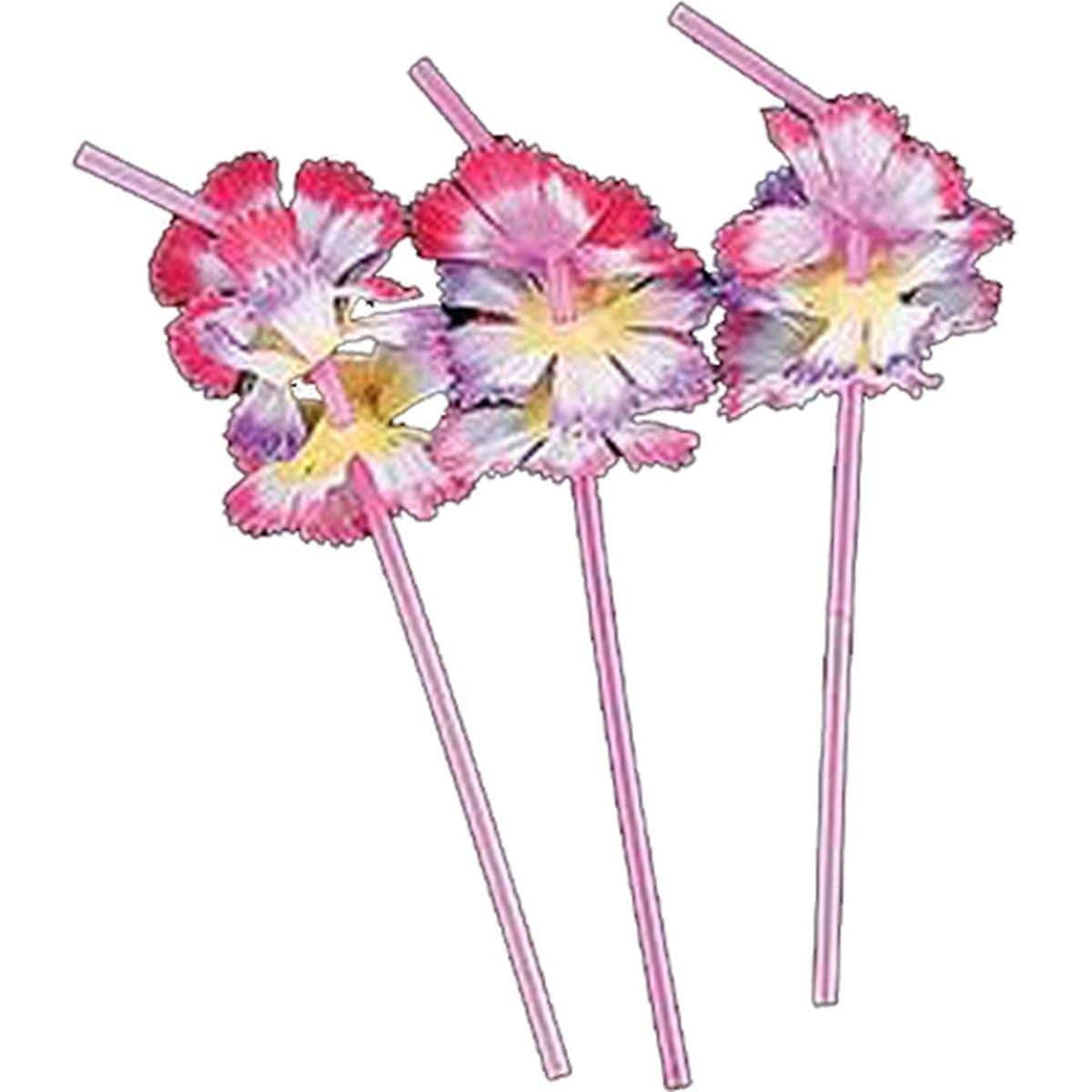 Straws with Silk Flowers, 6 per Package