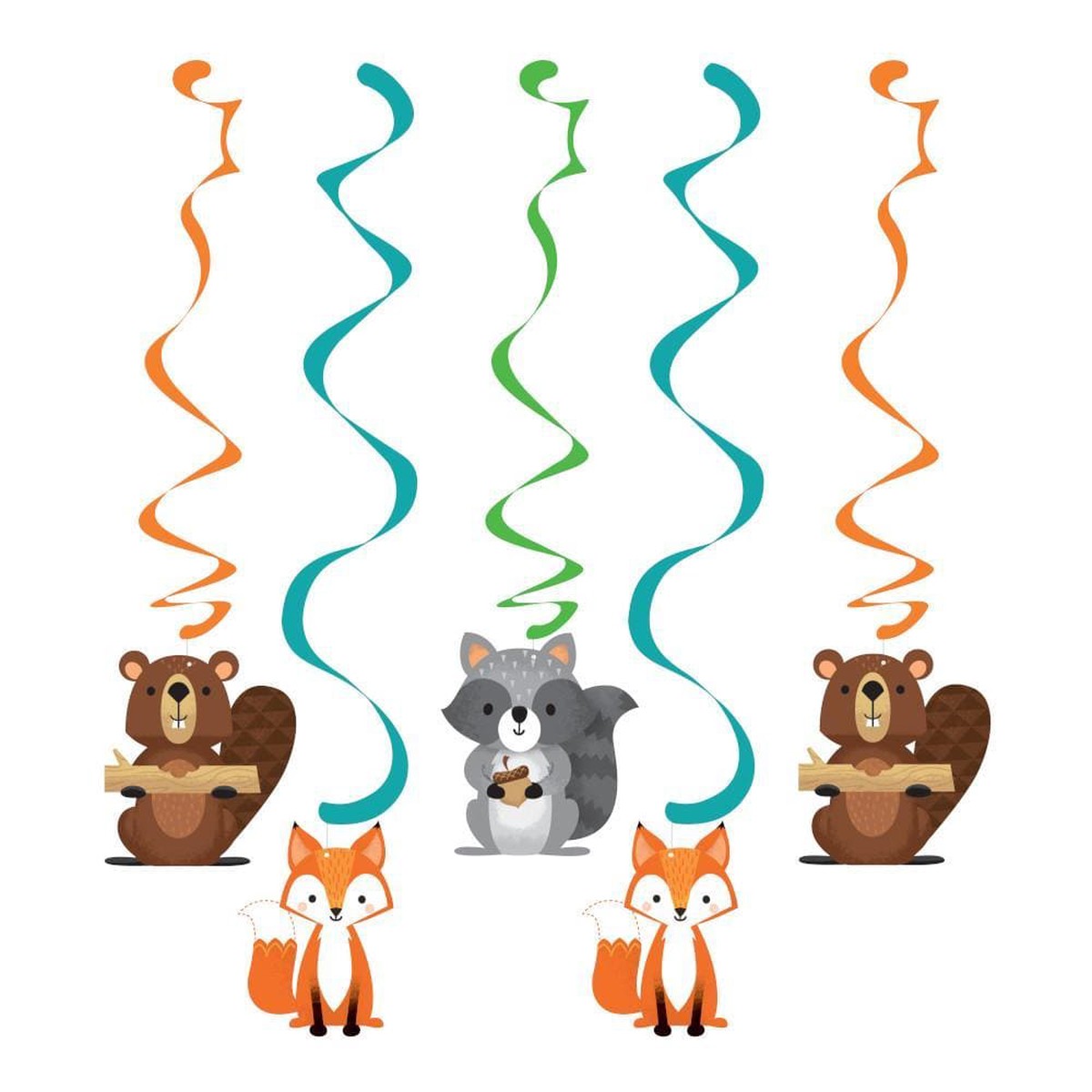 Woodland Animals swirl decorations, 5 per package