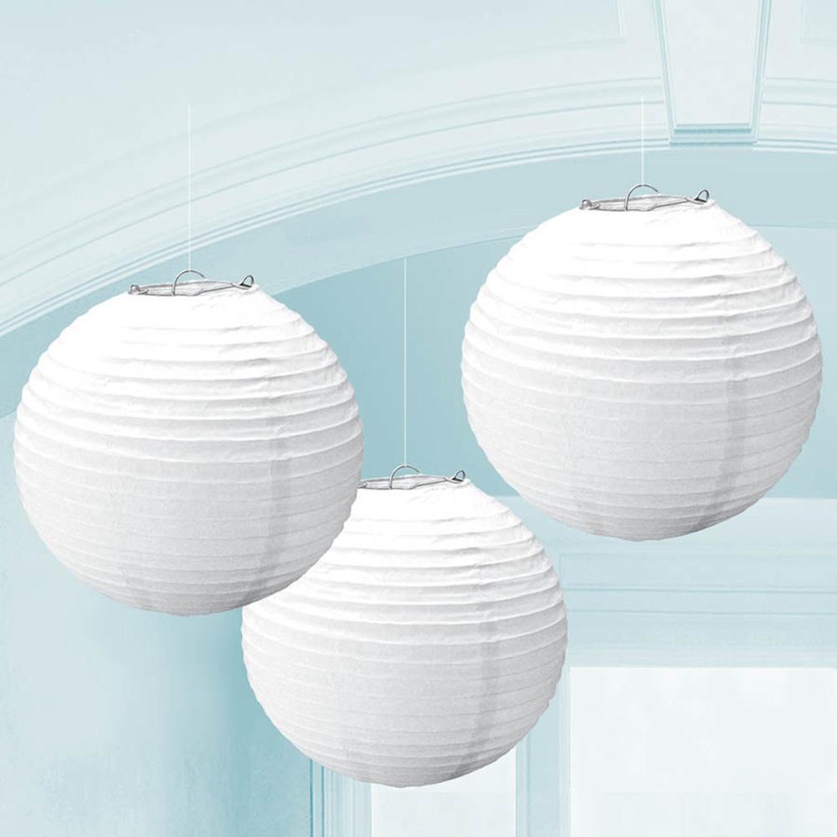 Round Lanterns - Frosty White, 9.5 inches