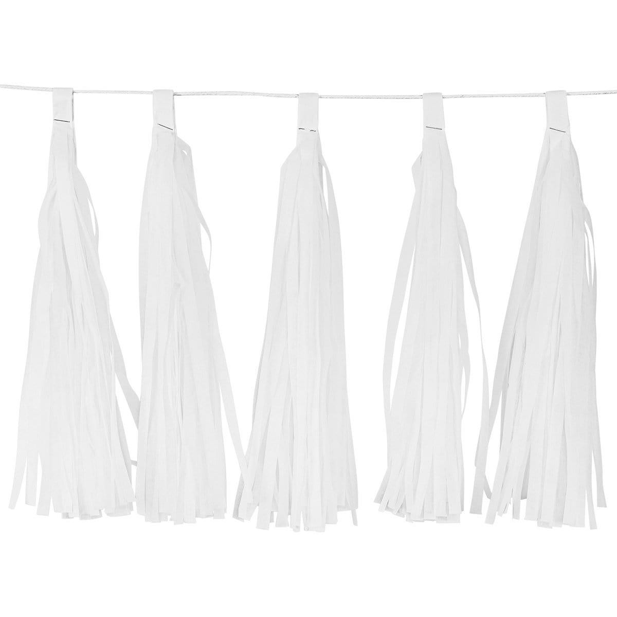 Tassels Garland Silk Paper Assembled 10/Pkg - White