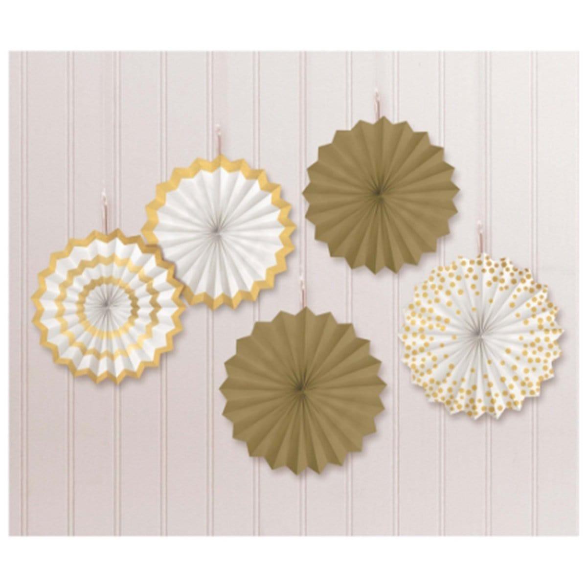 Gold Mini Fan Decorations, 5 Count