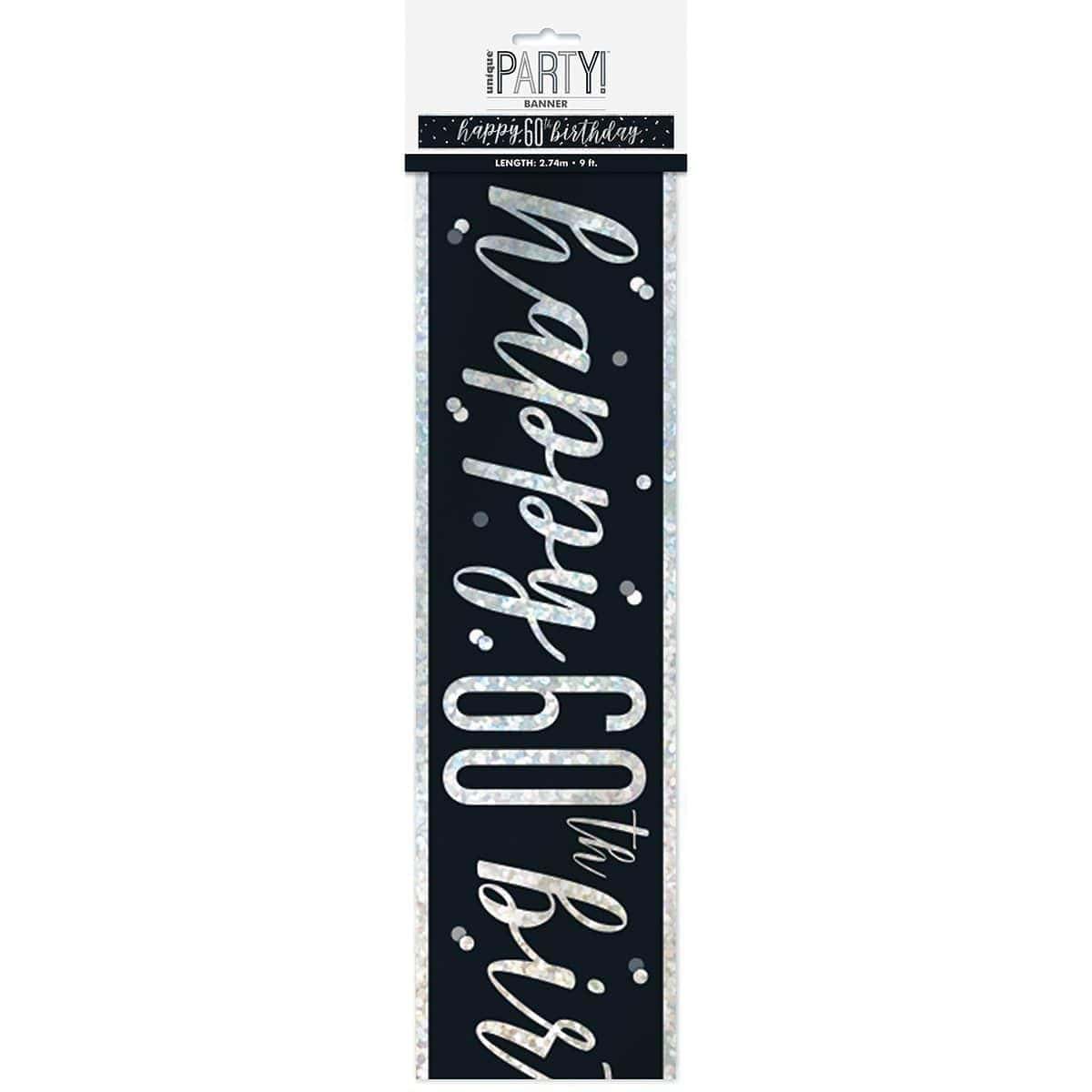 Happy Birthday Black/Silver - Foil Banner - 60th