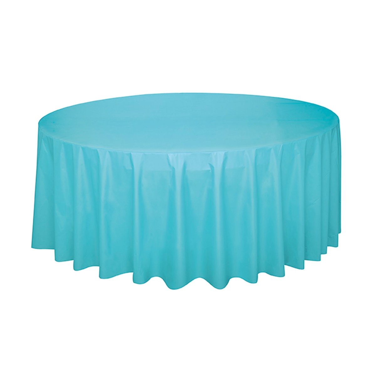 Teal Round Plastic Table Cover, 84 Inches, 1 Count