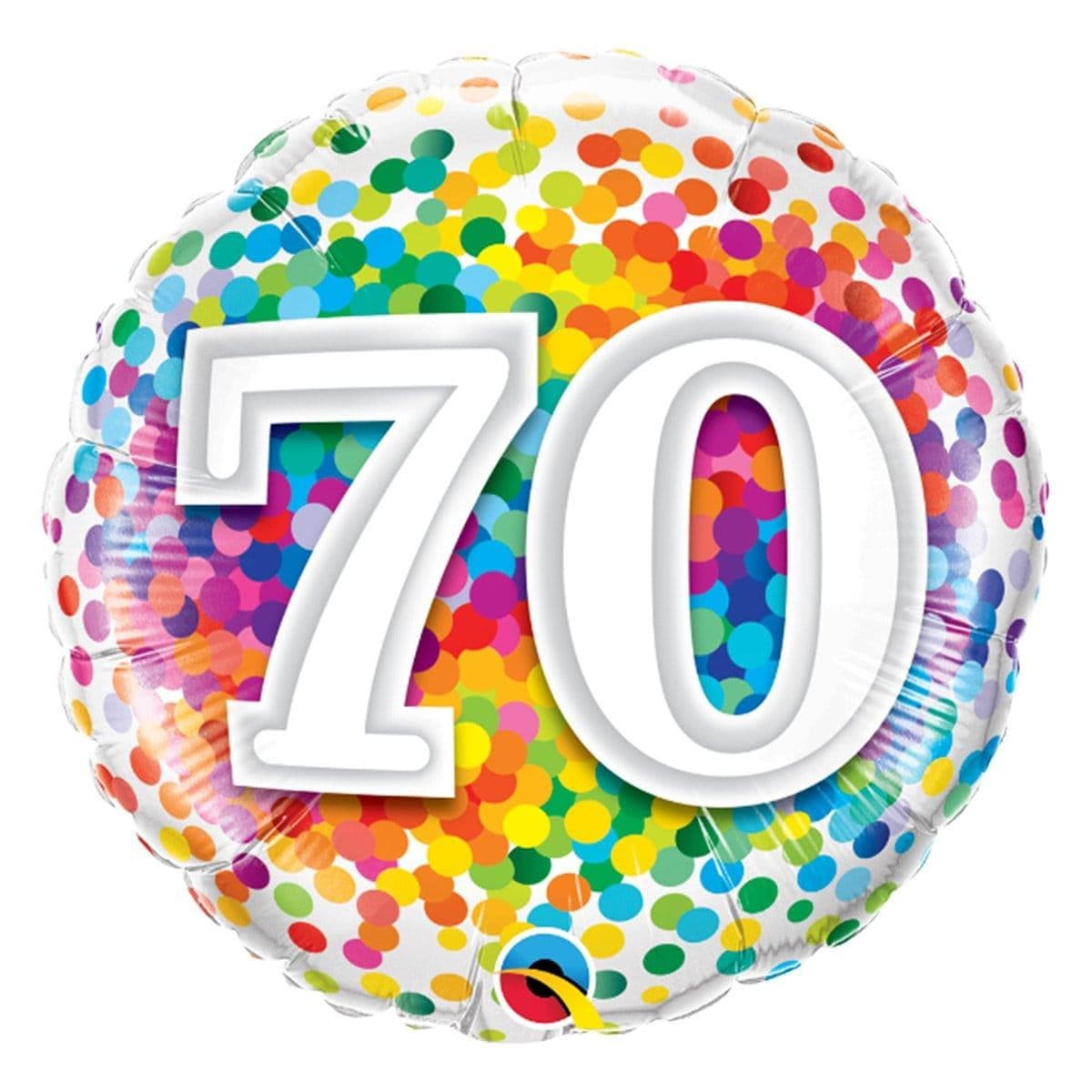 70th Birthday Rainbow Confetti Foil Balloon, 18 Inches