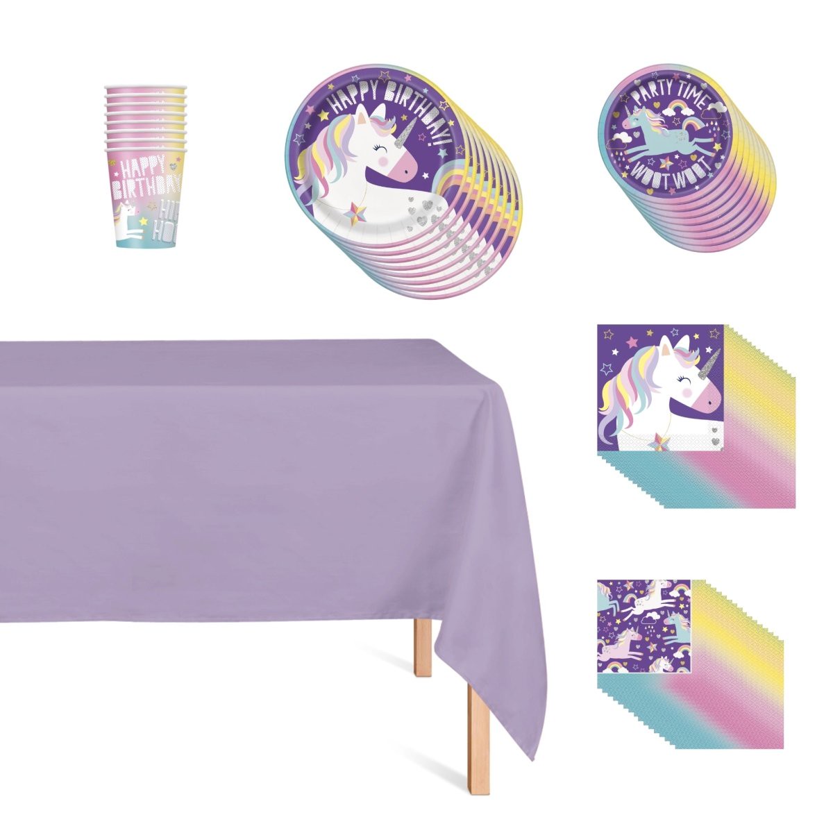 Unicorn Galaxy Basic Tableware Birthday Party Supplies Kit, 8 Guests