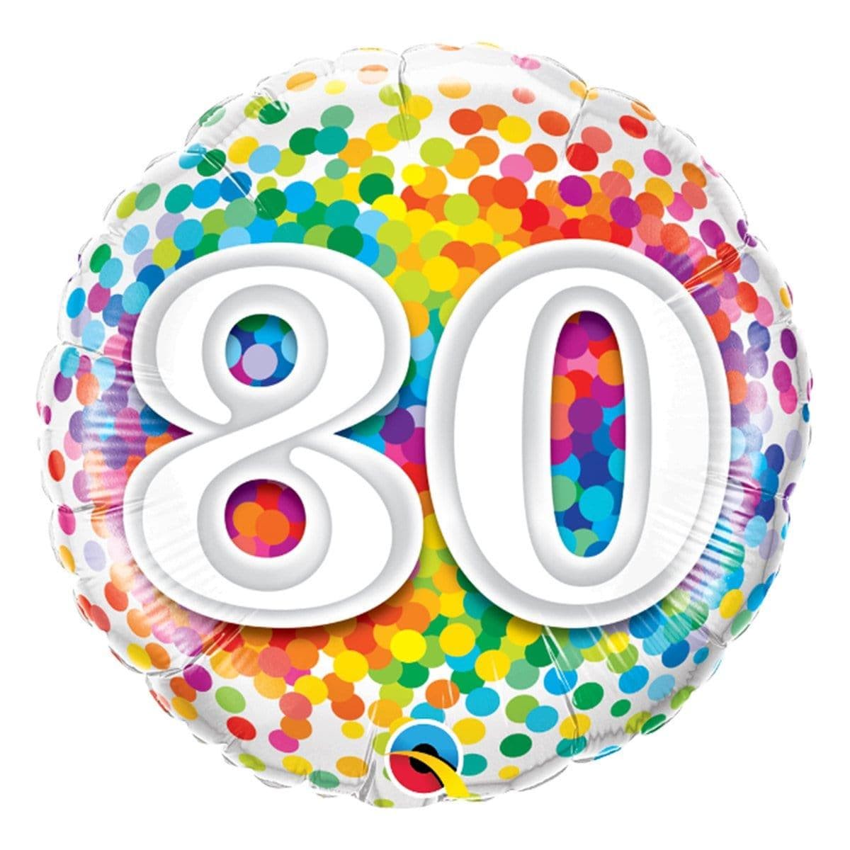 80th Birthday Rainbow Confetti Foil Balloon, 18 Inches