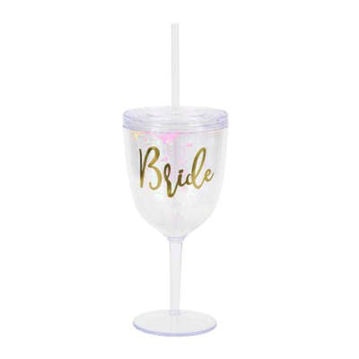 Plastic Glitter Bride Cup with Straw and Lid, 1 Count
