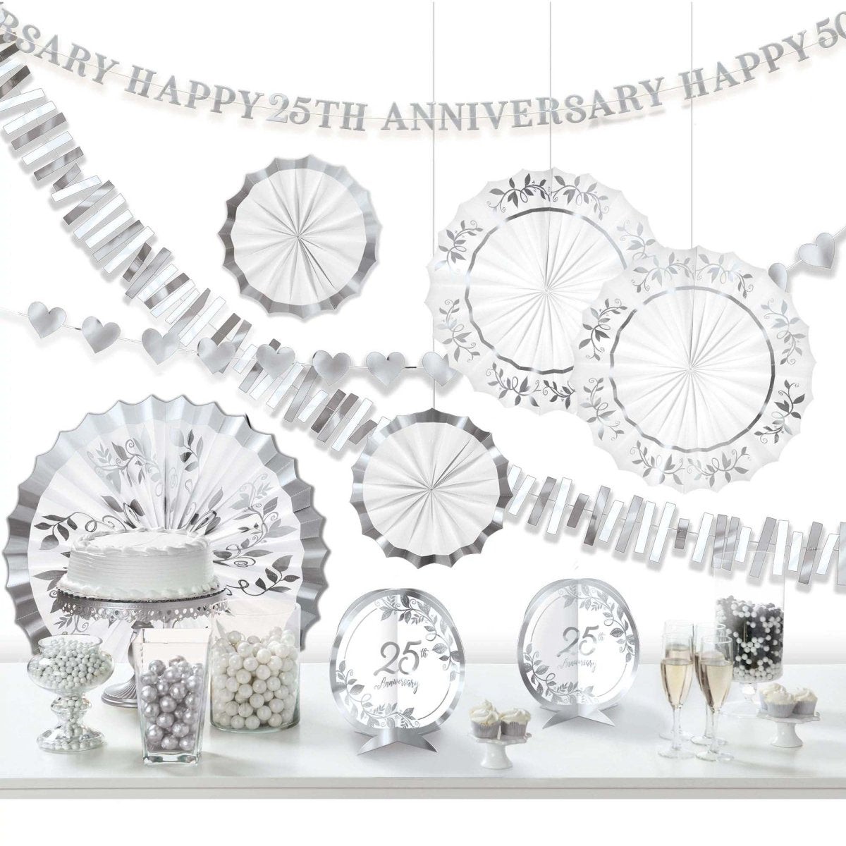 Happy 25th Anniversary Silver Room Decoration Kit, 10 Count